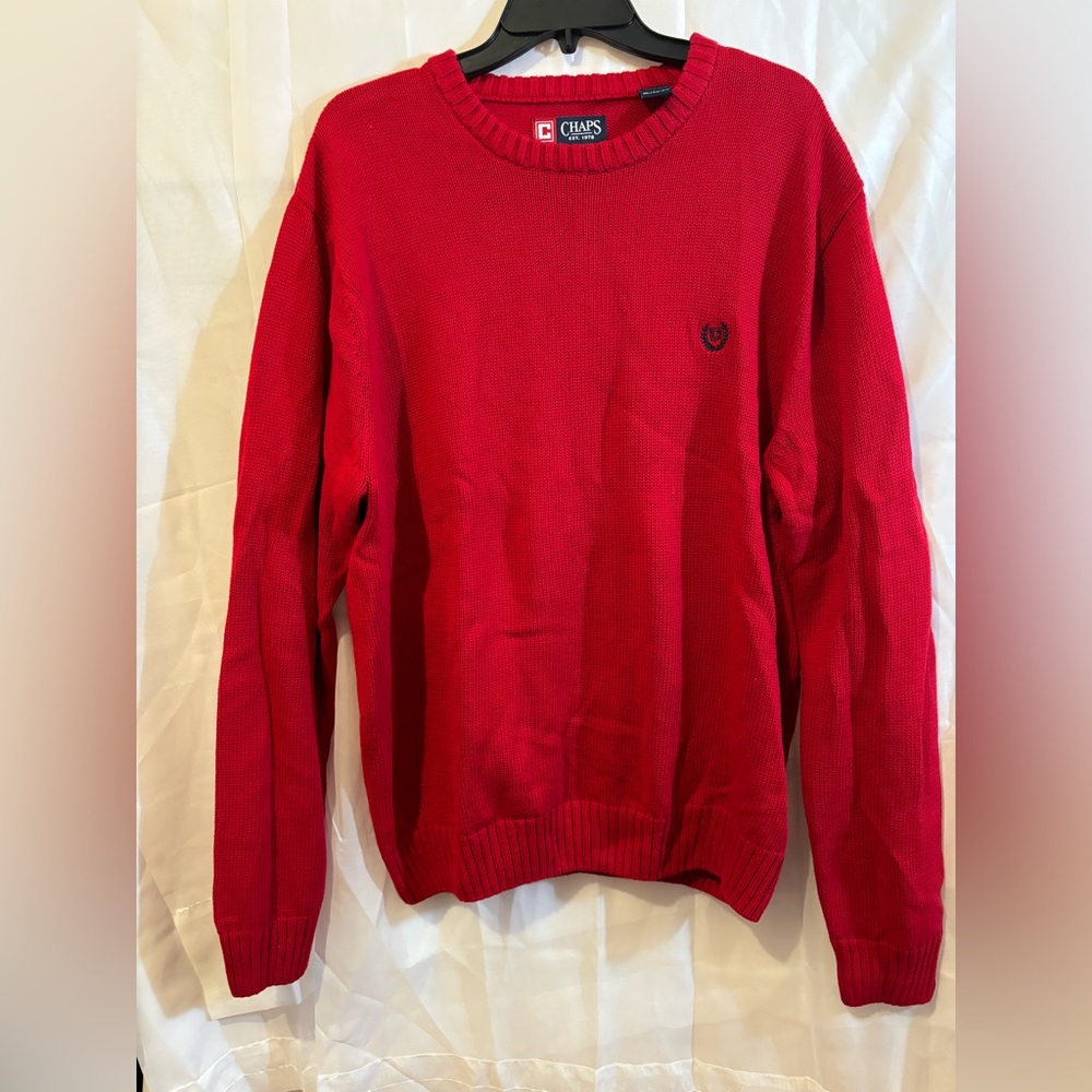 Chaps Sweater Men's Size XL Red Long Sleeve Knit Round Neck Pullover 100% Cotton